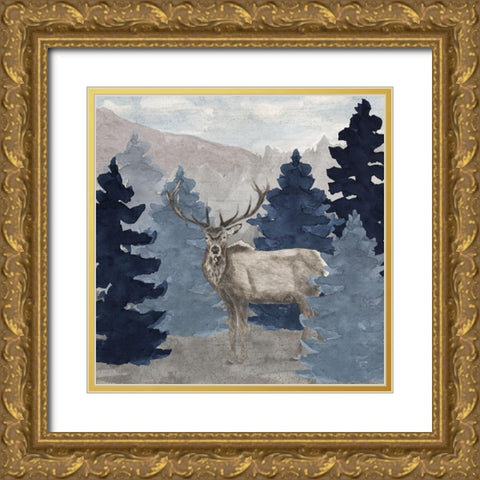 Blue Cliff Mountains scene III-Elk Gold Ornate Wood Framed Art Print with Double Matting by Reed, Tara