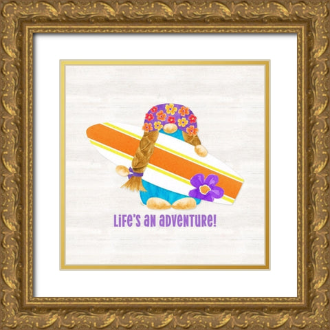 Gnomes of Summer sentiment IV-Adventure Gold Ornate Wood Framed Art Print with Double Matting by Reed, Tara