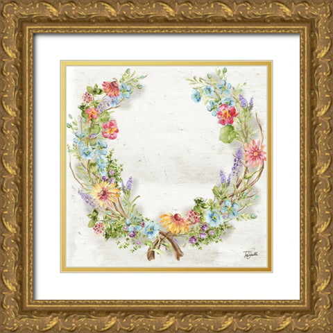 Herb Blossom Wreath Gold Ornate Wood Framed Art Print with Double Matting by Tre Sorelle Studios
