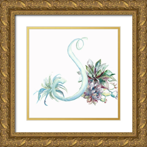 Watercolor Succulent Monogram S Gold Ornate Wood Framed Art Print with Double Matting by Tre Sorelle Studios