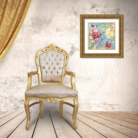 Wildflower Medley square blue I Gold Ornate Wood Framed Art Print with Double Matting by Tre Sorelle Studios