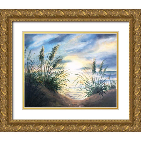 Coastal Sunrise Oil Painting square Gold Ornate Wood Framed Art Print with Double Matting by Tre Sorelle Studios