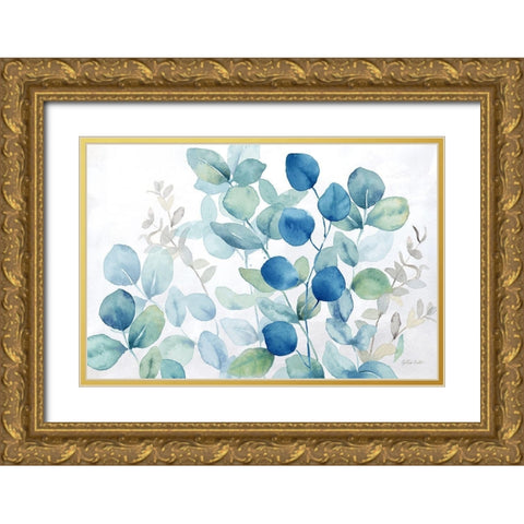 Eucalyptus Leaves landscape blue green Gold Ornate Wood Framed Art Print with Double Matting by Coulter, Cynthia