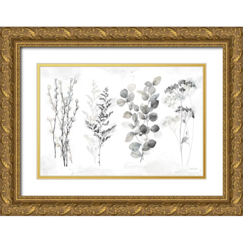 Indigo Botanicals landscape neutral Gold Ornate Wood Framed Art Print with Double Matting by Coulter, Cynthia