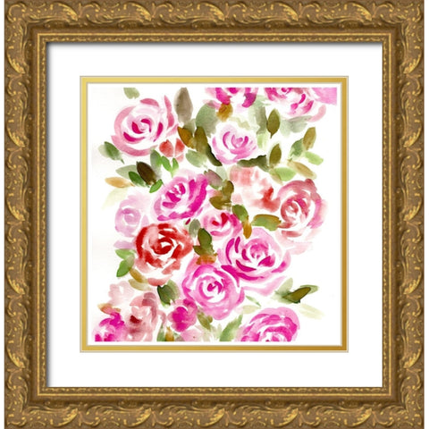 Bunches of Pink Square Gold Ornate Wood Framed Art Print with Double Matting by Chapman, Marcy