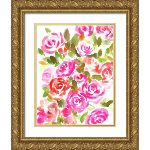 Bunches of Pink Portrait Gold Ornate Wood Framed Art Print with Double Matting by Chapman, Marcy