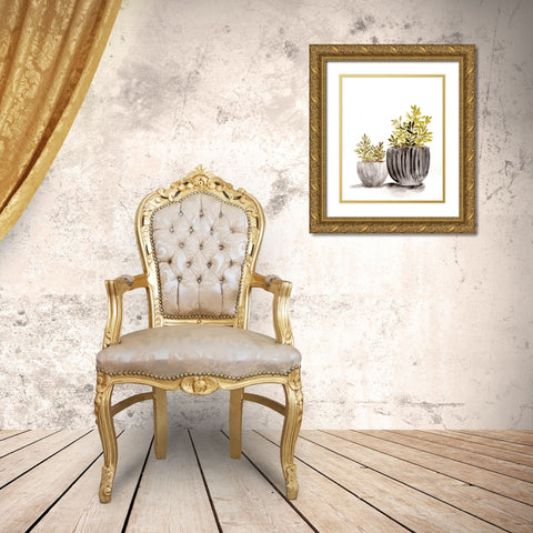 Gray Potted Plants Gold Ornate Wood Framed Art Print with Double Matting by Chapman, Marcy