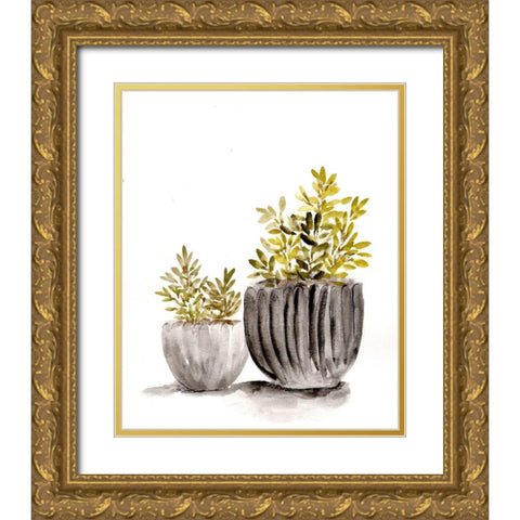 Gray Potted Plants Gold Ornate Wood Framed Art Print with Double Matting by Chapman, Marcy