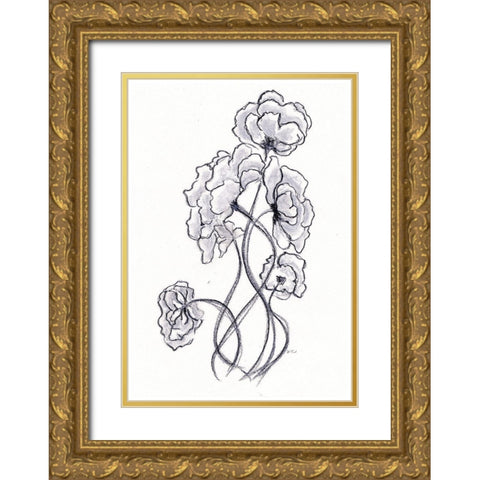 Blossoming Gray I Gold Ornate Wood Framed Art Print with Double Matting by Chapman, Marcy