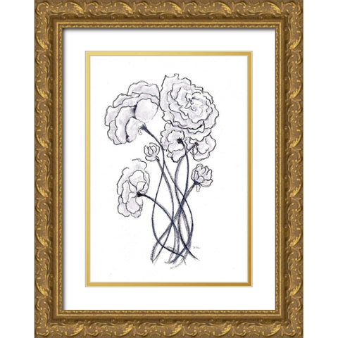 Blossoming Gray II Gold Ornate Wood Framed Art Print with Double Matting by Chapman, Marcy