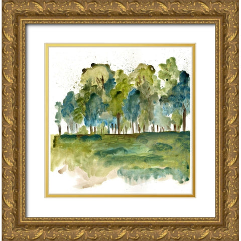 Blue Tree Forest Gold Ornate Wood Framed Art Print with Double Matting by Chapman, Marcy