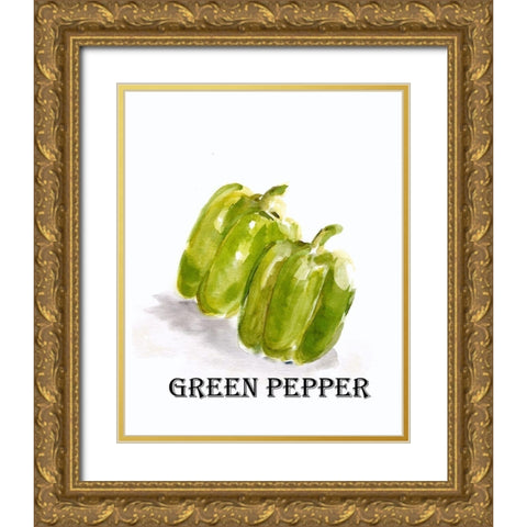 Veggie Sketch  VIII-Green Pepper Gold Ornate Wood Framed Art Print with Double Matting by Chapman, Marcy