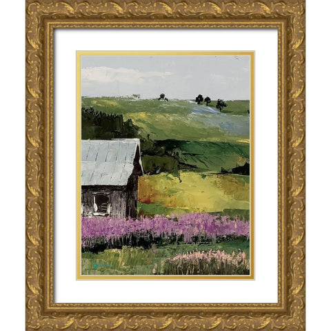 Flower Field portrait  I Gold Ornate Wood Framed Art Print with Double Matting by Cusson, Marie Elaine