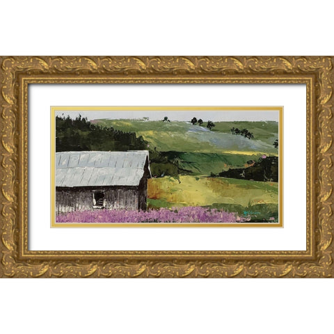 Flower Field  landscape Gold Ornate Wood Framed Art Print with Double Matting by Cusson, Marie Elaine