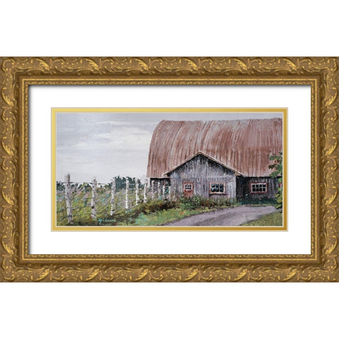 Barn Perspective Gold Ornate Wood Framed Art Print with Double Matting by Cusson, Marie Elaine