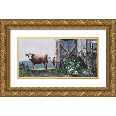 Cow Land Gold Ornate Wood Framed Art Print with Double Matting by Cusson, Marie Elaine
