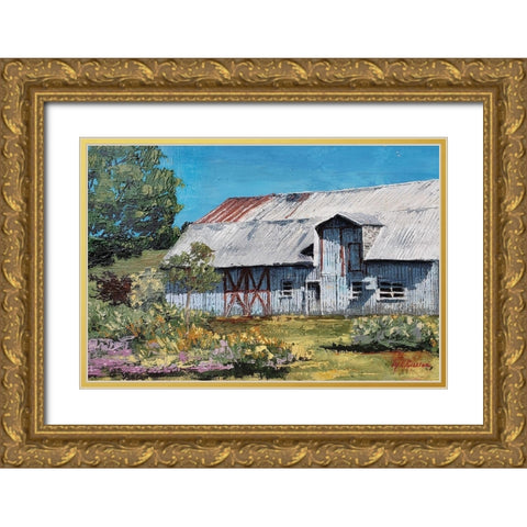 Portrait of a Barn  landscape Gold Ornate Wood Framed Art Print with Double Matting by Cusson, Marie Elaine