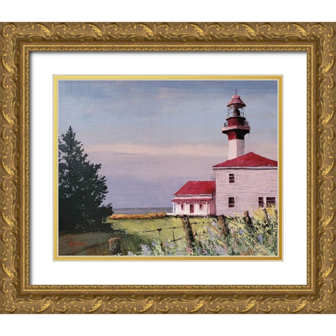 Lighthouse Point Gold Ornate Wood Framed Art Print with Double Matting by Cusson, Marie Elaine