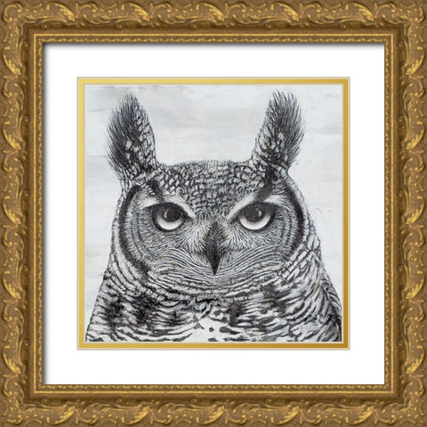 Portrait of an Owl Gold Ornate Wood Framed Art Print with Double Matting by Cusson, Marie Elaine