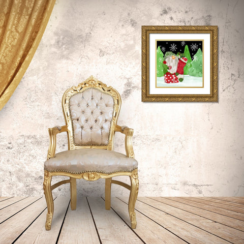 Gnome for Christmas IV-Gnome Stocking Gold Ornate Wood Framed Art Print with Double Matting by Reed, Tara