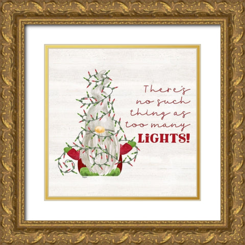 Gnome for Christmas Sentiment V-Lights Gold Ornate Wood Framed Art Print with Double Matting by Reed, Tara