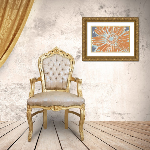 Flower Pop Sketch I-Blue and Orange Gold Ornate Wood Framed Art Print with Double Matting by Cusson, Marie Elaine