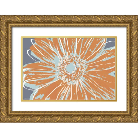 Flower Pop Sketch I-Blue and Orange Gold Ornate Wood Framed Art Print with Double Matting by Cusson, Marie Elaine