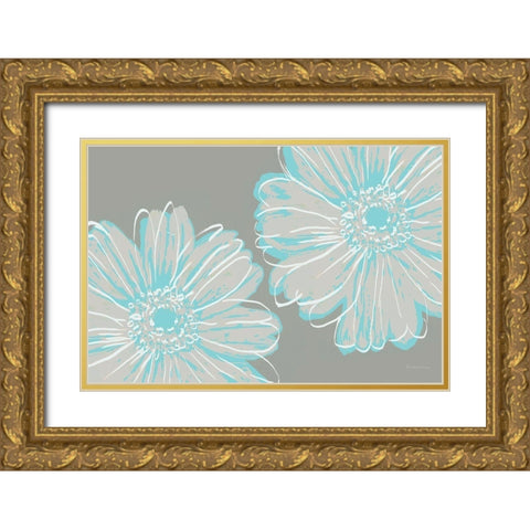 Flower Pop Sketch II-Blue and Taupe Gold Ornate Wood Framed Art Print with Double Matting by Cusson, Marie Elaine