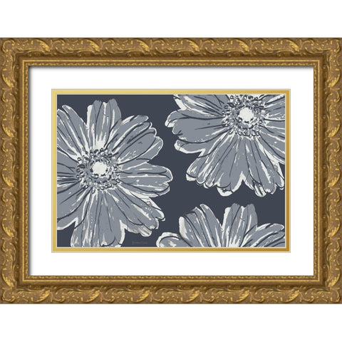 Flower Pop Sketch V-Shades of Grey Gold Ornate Wood Framed Art Print with Double Matting by Cusson, Marie Elaine