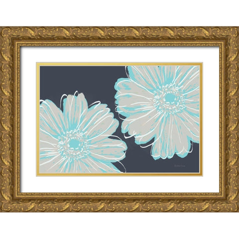 Flower Pop Sketch VI-Dark Blue BG Gold Ornate Wood Framed Art Print with Double Matting by Cusson, Marie Elaine
