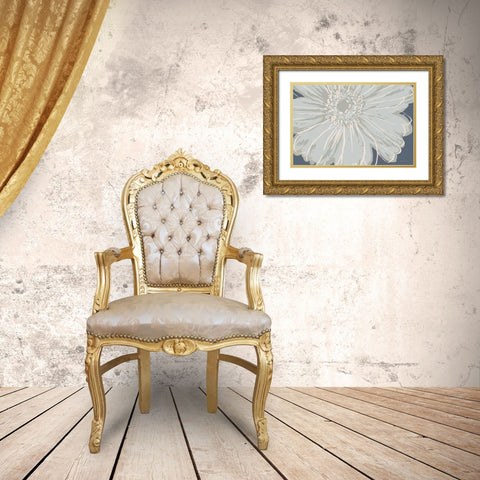 Flower Pop Sketch VIII-Blue BG Gold Ornate Wood Framed Art Print with Double Matting by Cusson, Marie Elaine