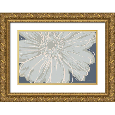 Flower Pop Sketch VIII-Blue BG Gold Ornate Wood Framed Art Print with Double Matting by Cusson, Marie Elaine