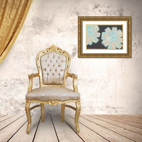 Flower Pop Sketch IX-Charcoal BG Gold Ornate Wood Framed Art Print with Double Matting by Cusson, Marie Elaine