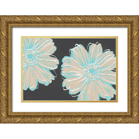 Flower Pop Sketch IX-Charcoal BG Gold Ornate Wood Framed Art Print with Double Matting by Cusson, Marie Elaine