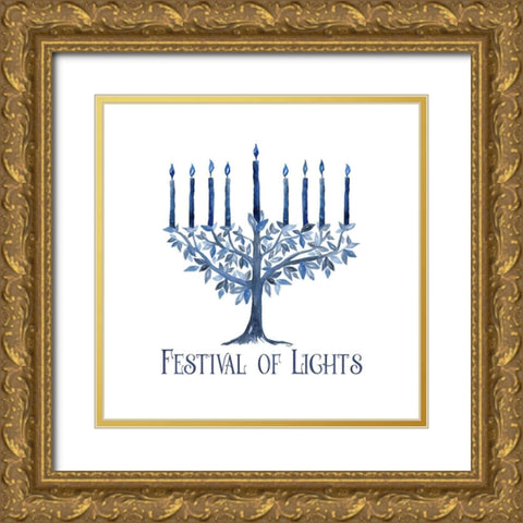 Festival of Lights IV-Menorah Gold Ornate Wood Framed Art Print with Double Matting by Reed, Tara