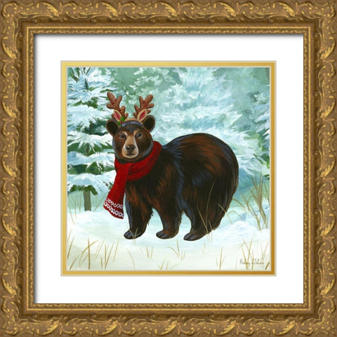 Winterscape I-Bear Gold Ornate Wood Framed Art Print with Double Matting by Wilson, Kelsey