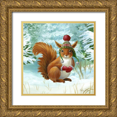 Winterscape IV-Squirrel Gold Ornate Wood Framed Art Print with Double Matting by Wilson, Kelsey