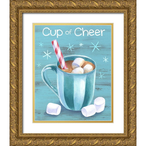 Peppermint Cocoa I-Cup of Cheer Gold Ornate Wood Framed Art Print with Double Matting by Wilson, Kelsey