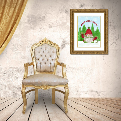 Gnome for Christmas portrait blue I-Holiday Gold Ornate Wood Framed Art Print with Double Matting by Reed, Tara