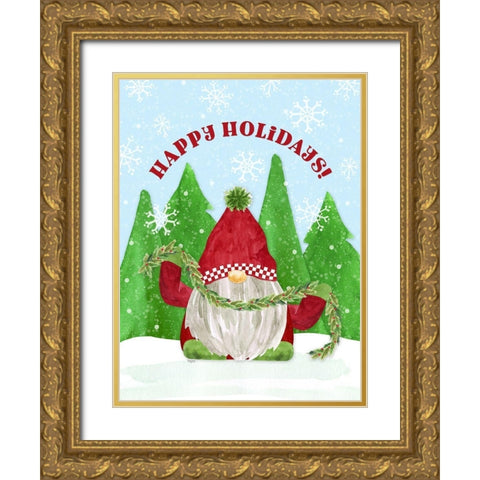 Gnome for Christmas portrait blue I-Holiday Gold Ornate Wood Framed Art Print with Double Matting by Reed, Tara