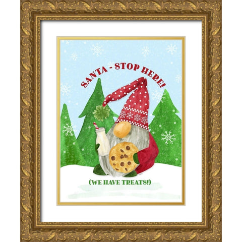 Gnome for Christmas portrait blue II-Santa Gold Ornate Wood Framed Art Print with Double Matting by Reed, Tara