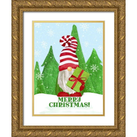 Gnome for Christmas portrait blue IV-Gift Gold Ornate Wood Framed Art Print with Double Matting by Reed, Tara