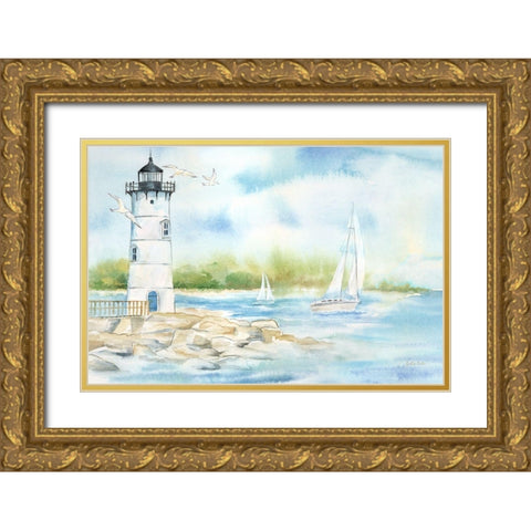 East Coast Lighthouse landscape I Gold Ornate Wood Framed Art Print with Double Matting by Coulter, Cynthia