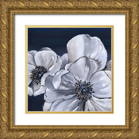 Blue and White Floral I Gold Ornate Wood Framed Art Print with Double Matting by Lee C
