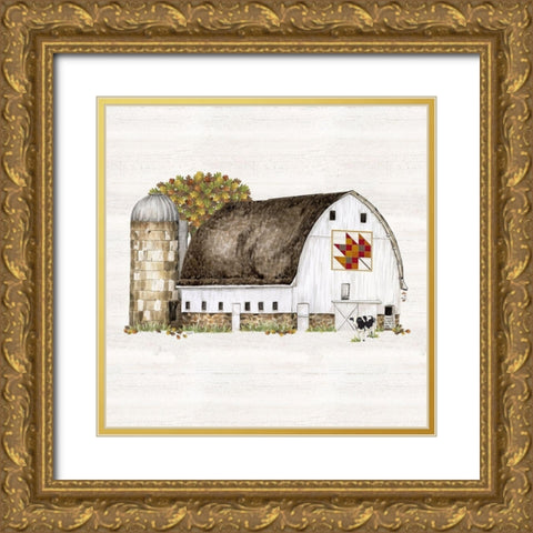 Fall Barn Quilt II Gold Ornate Wood Framed Art Print with Double Matting by Reed, Tara