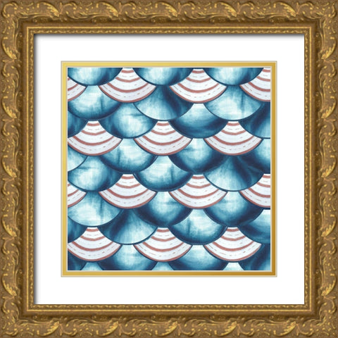 Chinoiserie Abstract Fish Scales II Gold Ornate Wood Framed Art Print with Double Matting by Tre Sorelle Studios