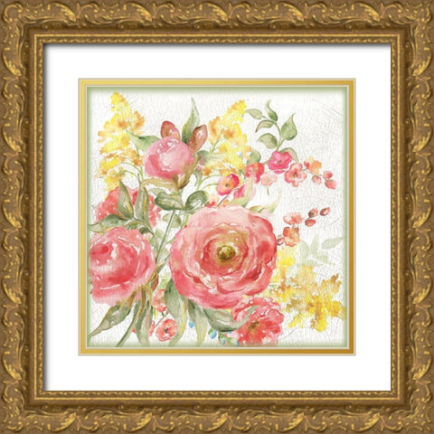 Romantic Watercolor Floral Bouquet Gold Ornate Wood Framed Art Print with Double Matting by Tre Sorelle Studios