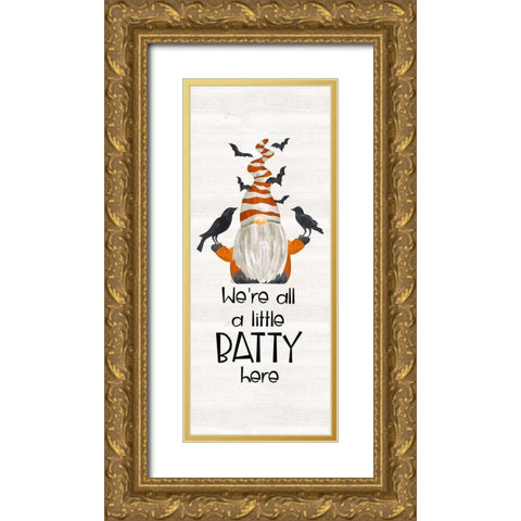 Gnomes of Halloween vertical I-Batty Gold Ornate Wood Framed Art Print with Double Matting by Reed, Tara