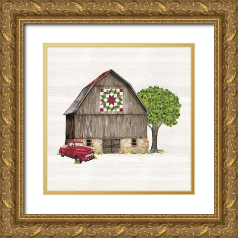 Spring and Summer Barn Quilt II Gold Ornate Wood Framed Art Print with Double Matting by Reed, Tara
