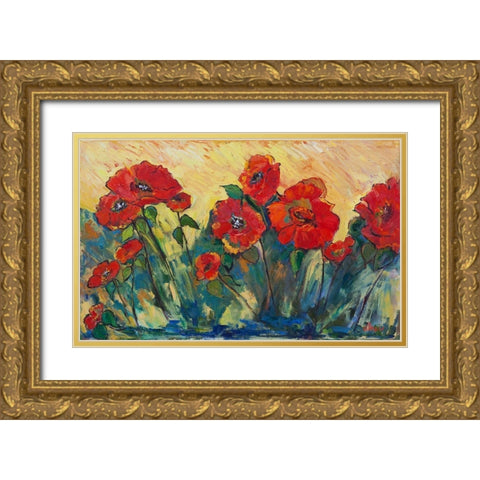 Flamboyant Poppies Gold Ornate Wood Framed Art Print with Double Matting by Fine, Alexi